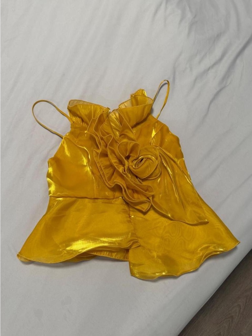 Yellow/gold Ruffle Organza Spaghetti Strap Top - Picture 3 of 4